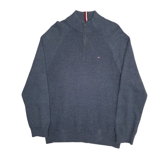Mens Navy Tommy Hilfiger Waffle Knit Quarter Zip Jumper