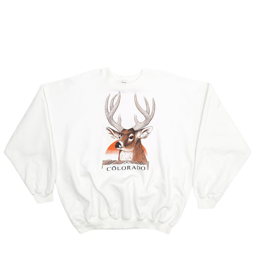 Mens White Gildan Colorado Deer Crewneck Jumper