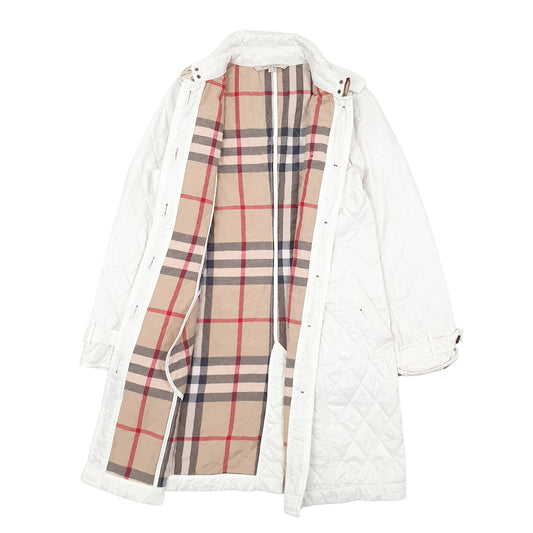 Womens White Burberry Designer Fashion Trench Long Line Coat