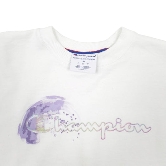 Womens White Champion Spellout Crewneck Jumper