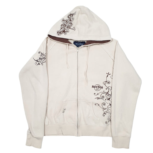 Womens Cream Hard Rock Cafe Hoodie Full Zip Jumper