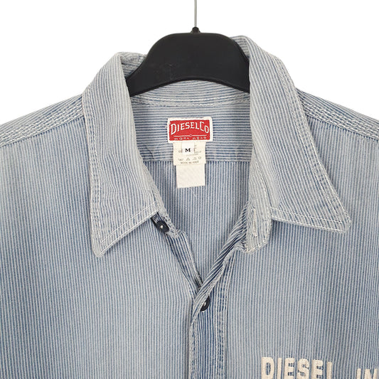 Mens Blue Diesel Workwear Garage Mechanic Hickory Railroad Long Sleeve Shirt