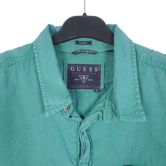 Mens Green Guess LA CA Calle De Alameda Short Sleeve Shirt