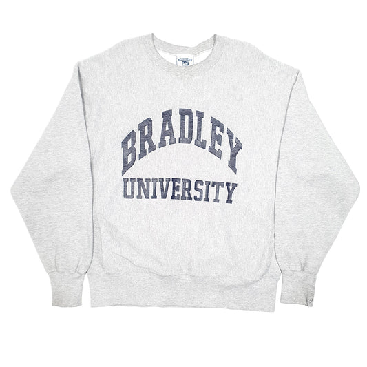 Mens Grey Lee Vintage Crossgrain Reverse Weave Bradley University Crewneck Jumper