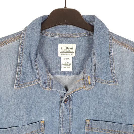 Mens Blue L.L.Bean Denim Overshirt Shacket Long Sleeve Shirt