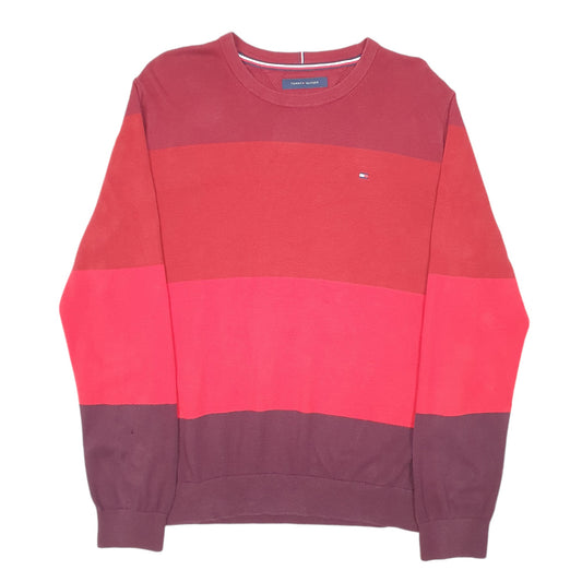 Mens Red Tommy Hilfiger Knit Striped Sweater Crewneck Jumper