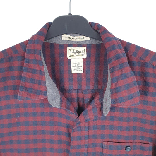 Mens Burgundy L.L.Bean Slightly Fitted Flannel Overshirt Shacket Long Sleeve Shirt