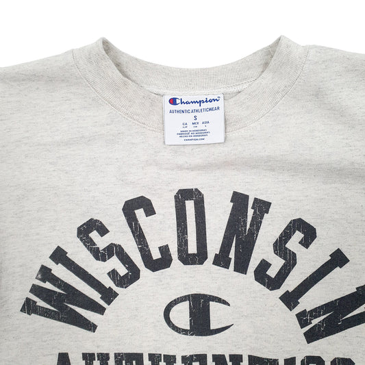 Mens Beige Champion Wisconsin USA College Crewneck Jumper