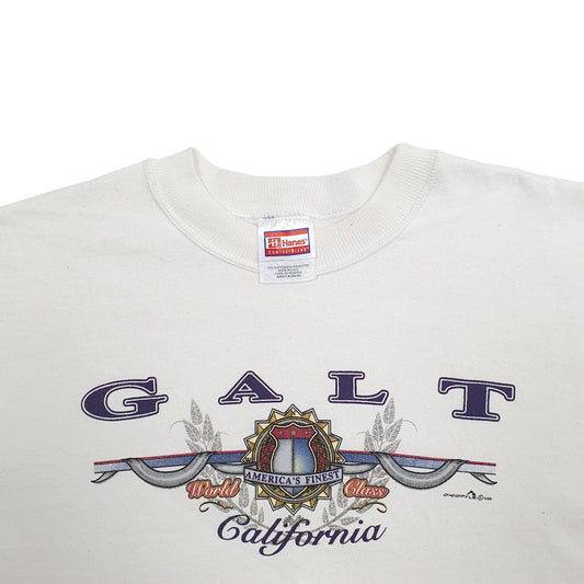Mens Cream Hanes Galt California Spellout Made In USA Crewneck Jumper
