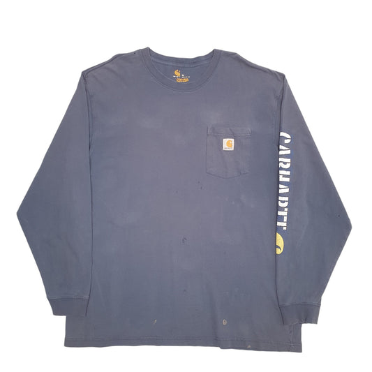 Mens Blue Carhartt Spellout Long Sleeve T Shirt