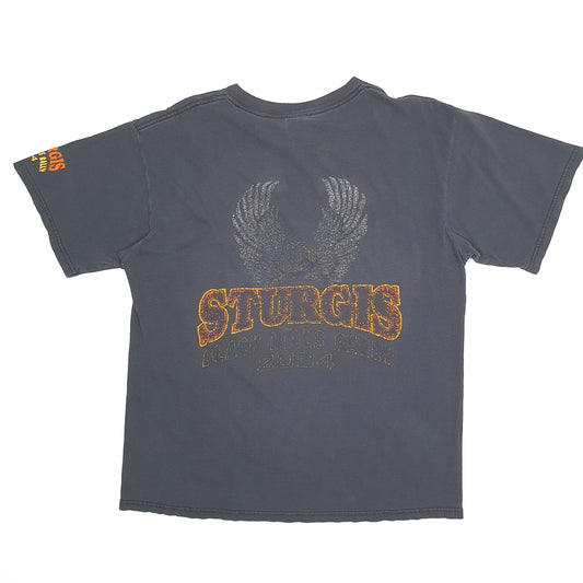 Mens Black Gildan Vintage Graphic Ride to Live Biker Sturgis Rally 2004 Short Sleeve T Shirt