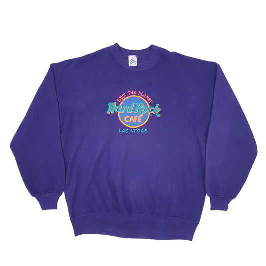 Mens Purple Jerzees Vintage Made In USA Hard Rock Cafe Spellout Crewneck Jumper