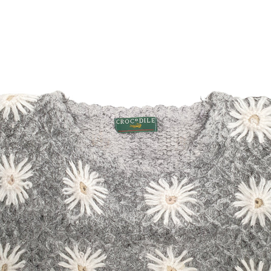 Womens Grey Crocodile Floral Crewneck Jumper