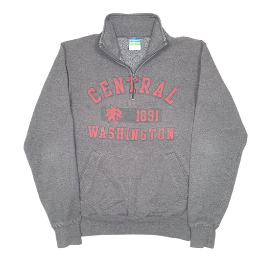 Mens Grey Champion Central Washington College USA Spellout Quarter Zip Jumper