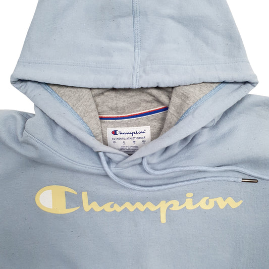 Mens Blue Champion Spellout Hoodie Jumper