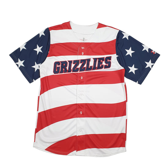 Mens White 27 Sports Baseball Jersey Grizzlies Made In USA Stars Stripes Short Sleeve T Shirt