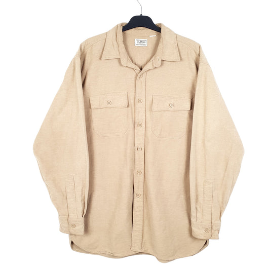 Mens Beige L.L.Bean Chamois Overshirt Shacket Long Sleeve Shirt