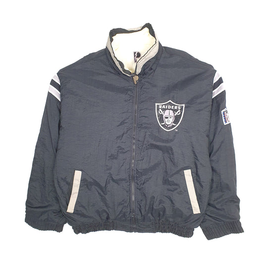 Mens Black Pro Player Vintage 1990s Oakland Raiders NFL Reversible Coat