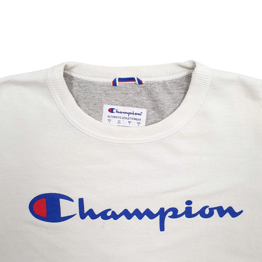 Mens White Champion Spellout Crewneck Jumper