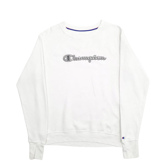 Womens White Champion Spellout Crewneck Jumper