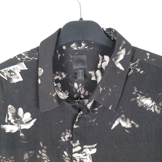 Mens Black H&M Floral Long Sleeve Shirt