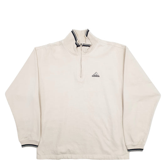 Mens Cream Adidas Quarter Zip Jumper