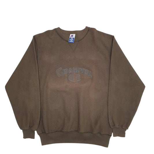 Mens Khaki Champion Spellout Vintage 90's Crewneck Jumper