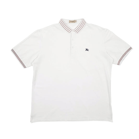 Mens White Burberry Short Sleeve Polo Shirt