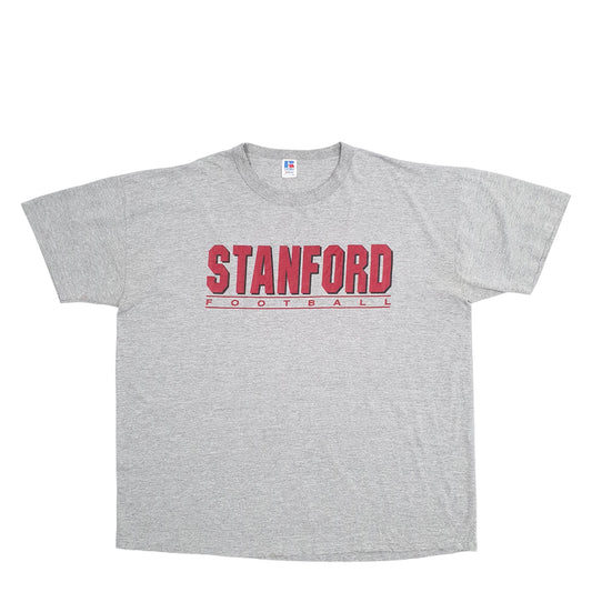 Mens Grey Russell Athletic Single Stitch Vintage 90s Made In USA Stanford Football Short Sleeve T Shirt