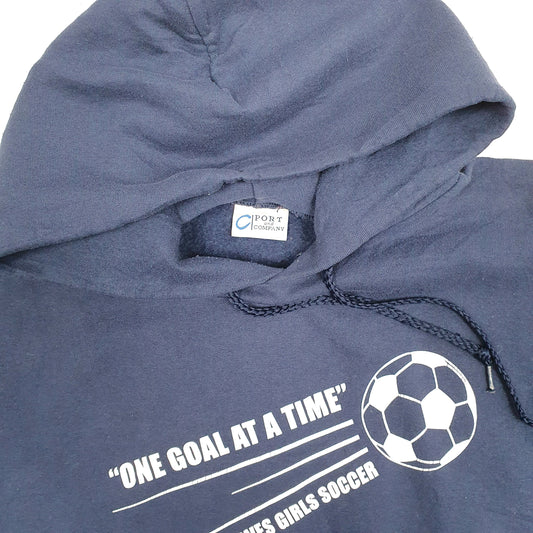 Mens Navy Port & Company Soccer Football Hoodie Jumper