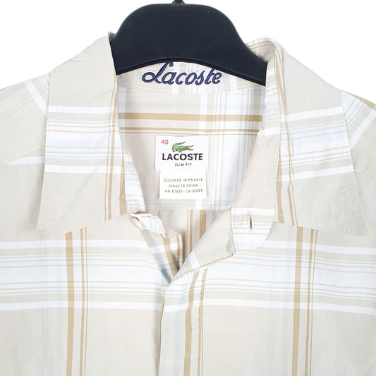 Mens Cream Lacoste Long Sleeve Shirt