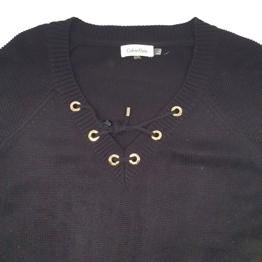 Womens Black Calvin Klein V Neck Jumper