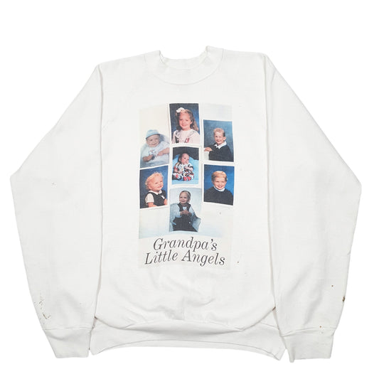 Mens White Fruit Of The Loom Vintage Made In USA 90s Grandpa's Angels Crewneck Jumper