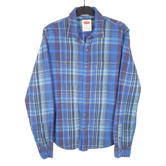 Mens Blue Levis Modern Fit Flannel Long Sleeve Shirt