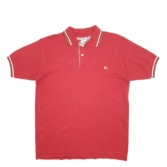 Mens Red Burberry Short Sleeve Polo Shirt