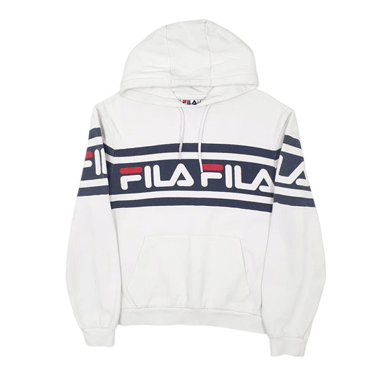 Mens White Fila Spellout Hoodie Jumper