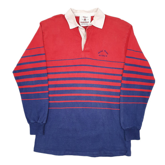Mens Red Barbarian Vintage Rugby 90s Victoria Long Sleeve Polo Shirt