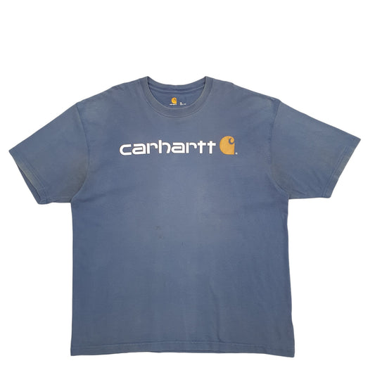 Mens Blue Carhartt Spellout Short Sleeve T Shirt