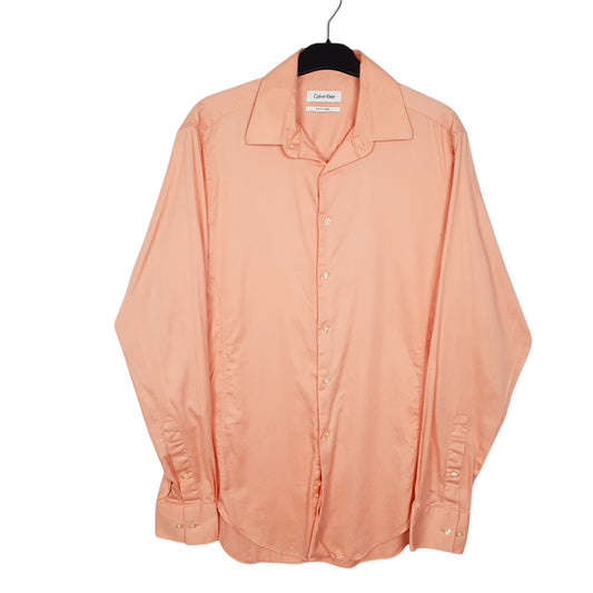 Mens Peach Calvin Klein Stretch Long Sleeve Shirt