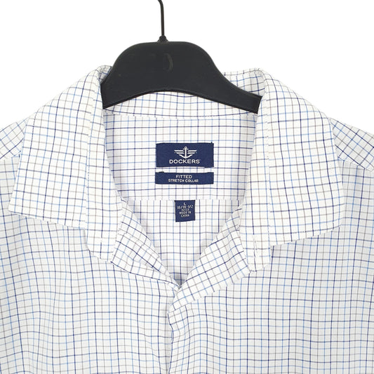 Mens White Dockers Stretch Fitted Long Sleeve Shirt