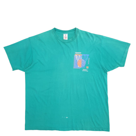 Mens Green Adidas Spellout Basketball Vintage 2000's Short Sleeve T Shirt