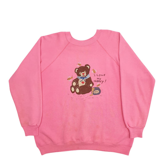 Mens Pink Hanes I Love Honey Bear Made In USA Crewneck Jumper