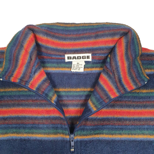 Mens Navy Badge Striped Outdoors Quarter Zip Jumper