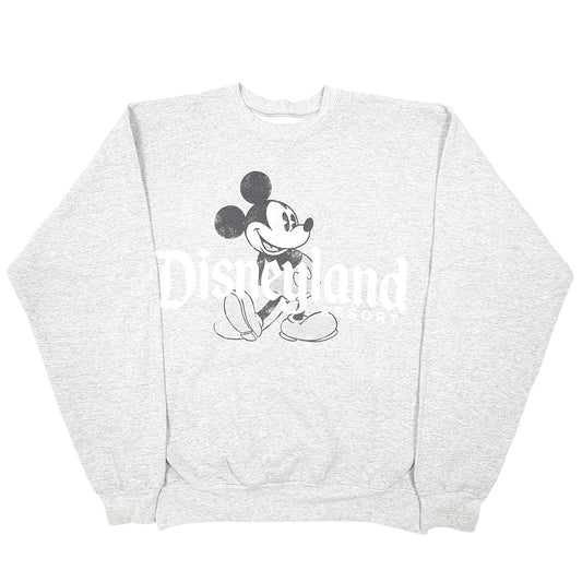 Mens Grey Hanes Disney Disneyland Mickey Mouse Spellout Crewneck Jumper