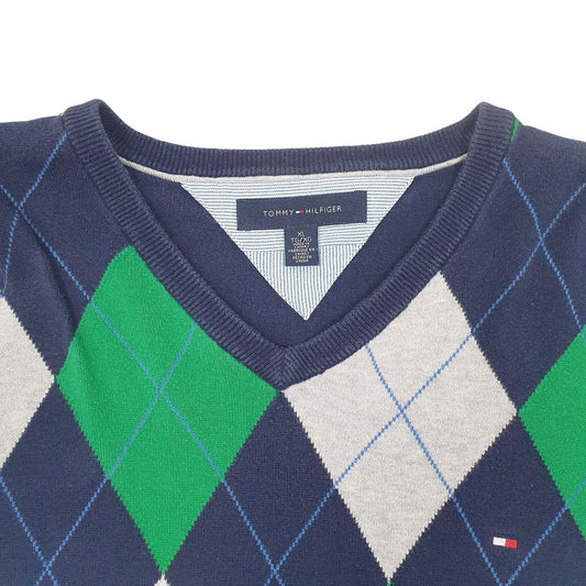 Mens Navy Tommy Hilfiger V Neck Crewneck Jumper