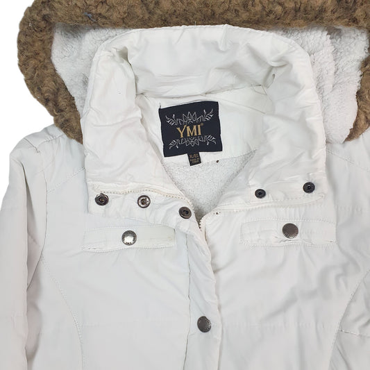 Womens White YMI Parka Trench Hooded Crewneck Coat