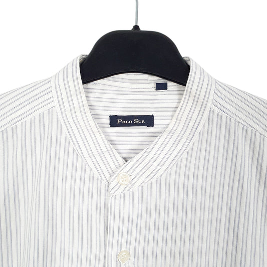 Mens White Polo Sur Grandad Collar Short Sleeve Shirt