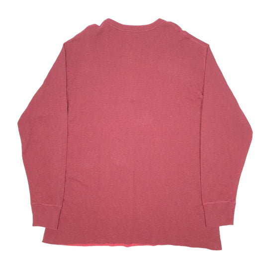 Mens Burgundy L.L.Bean Henley Thermal Long Sleeve T Shirt