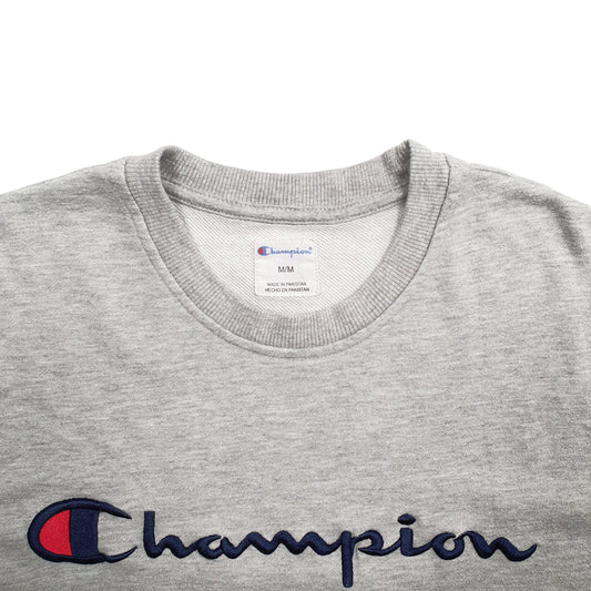Mens Grey Champion Spellout Crewneck Jumper