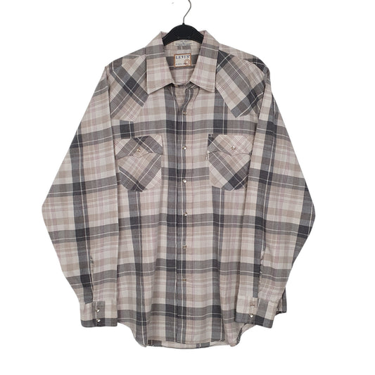 Mens Grey Levis Vintage 90s Popper Cowboy Long Sleeve Shirt